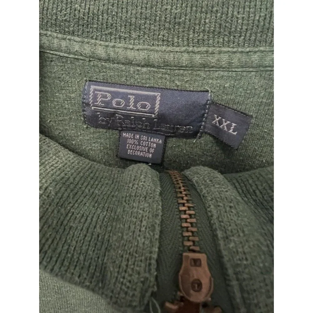 Polo Ralph Lauren Mens Fleece Sweater 2XL  Green Solid‎ 1/4 Zip Pony Logo